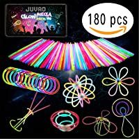 JUVAD Glow Mega Pack - 180 Pulseras Luminosas Fluorescentes y Accesorios | Varitas Luminosas para Fiesta y Niños - Rojo…